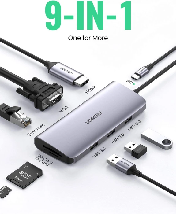 Ugreen 9-in-1 USB-C Hub, USB-C 3.0 [Stecker]