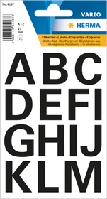 Herma Buchstabenetiketten A-Z, 15x25mm, wetterfest, schwarz, 2 Blatt (30 Etiketten)