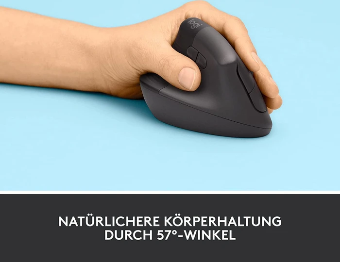 Logitech Lift Left Vertical Ergonomic Mouse, Graphite, Linkshänder, Logi Bolt, USB/Bluetooth