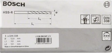 Bosch Professional HSS-R Spiralbohrer, 12.9x101x151mm, 5 Stück