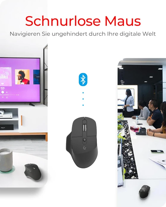 KeySonic KSM-6140BTRF-EG Wireless Ergonomic Office Mouse, schwarz, USB/Bluetooth