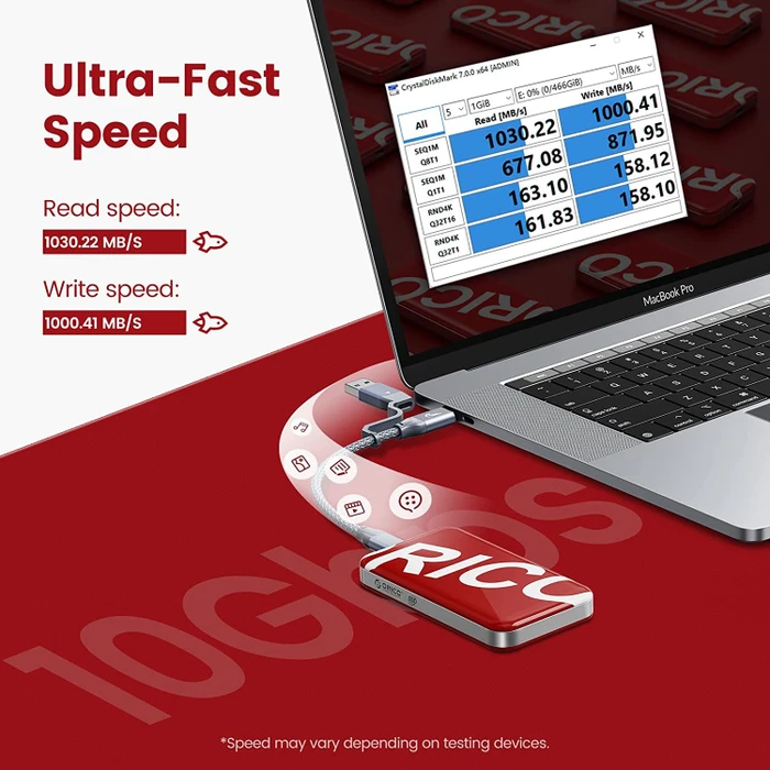 Orico SUPRE-10G SSD, rot, 1TB, USB-C 3.1