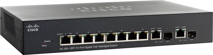 Cisco SG300 Desktop Gigabit Managed Switch, 8x RJ-45, 2x RJ-45/SFP, 62W PoE+