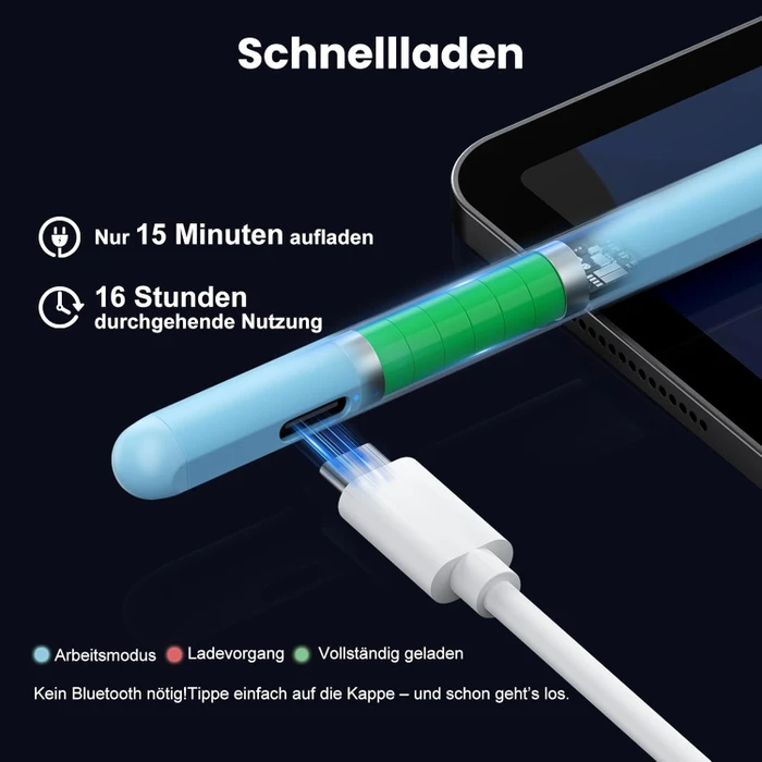 Kingone Stylus Pen Stift für iPad 2018-2026, blau, USB-C