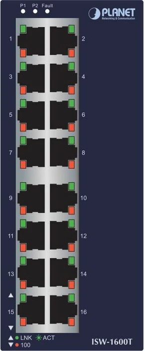 Planet ISW-1600T Wide-Temperature Industrial Railmount Switch, 16x RJ-45