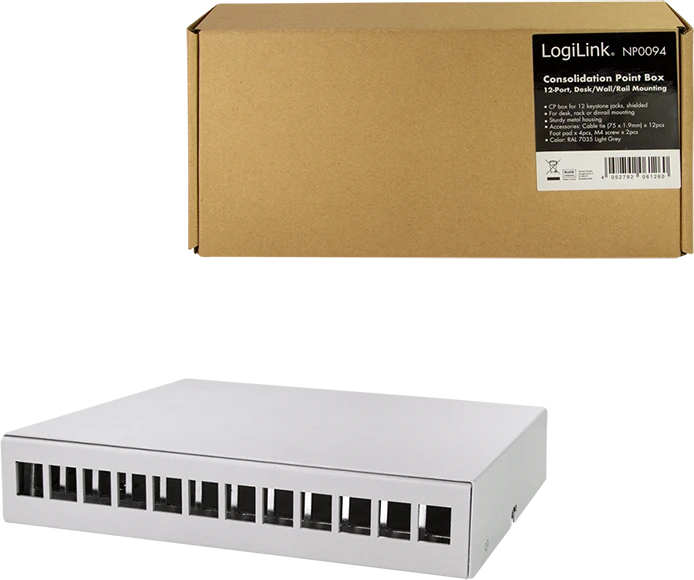 LogiLink Konsolidierungspunkt-Gehäuse für RJ-45 Keystone Module, 12-Port, grau