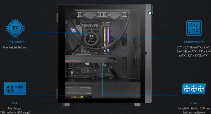 Thermaltake H590 TG ARGB, schwarz, Glasfenster