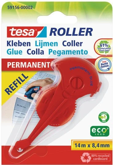 tesa Roller Kleben Permanent ecoLogo Nachfüllkassette Blister, 8.4mm/14m, 1 Stück