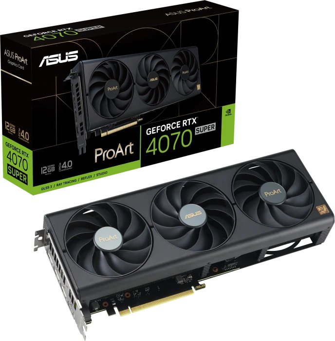 ASUS ProArt GeForce RTX 4070 SUPER, PROART-RTX4070S-12G, 12GB GDDR6X, HDMI, 3x DP