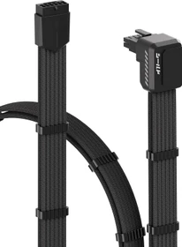 EZDIY-FAB 12V-2x6 Kabel, Shield, 16-Pin PCIe Verlängerungskabel, 1x 16-Pin PCIe 5.1 Buchse auf 16-Pin PCIe 5.1 Stecker, Variante Standard, Sense-Pins an der Unterseite, 16AWG, schwarz, 90° gewinkelt