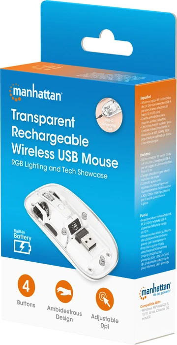 Manhattan Transparent Rechargeable Wireless Mouse, transparent/weiß, USB