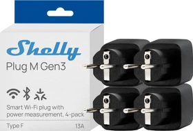 Shelly Plug M Gen3, schwarz, 3000W, Smart-Steckdose, 4er-Pack