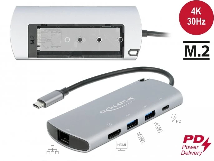 DeLOCK USB Type-C Docking Station mit M.2 Slot, USB-C 3.0 [Stecker]