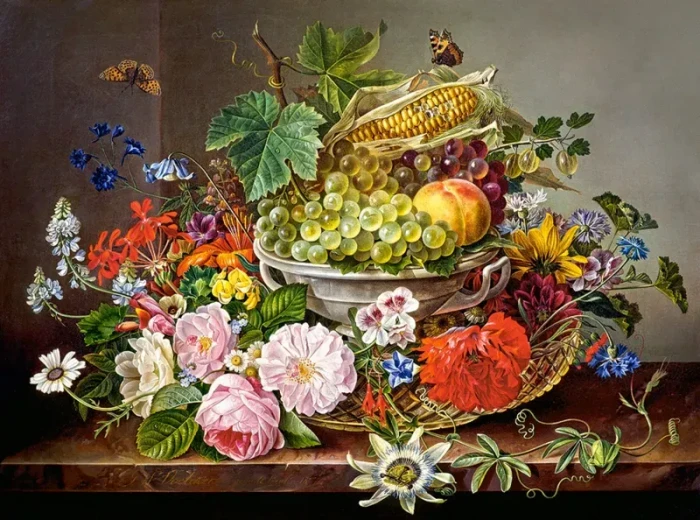 Castorland Still Life with Flowers and Fruit Basket