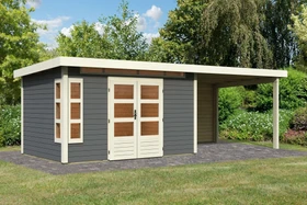 Karibu Kastorf 7 Gartenhaus inkl. Anbau + Rückwand 3.2m terragrau