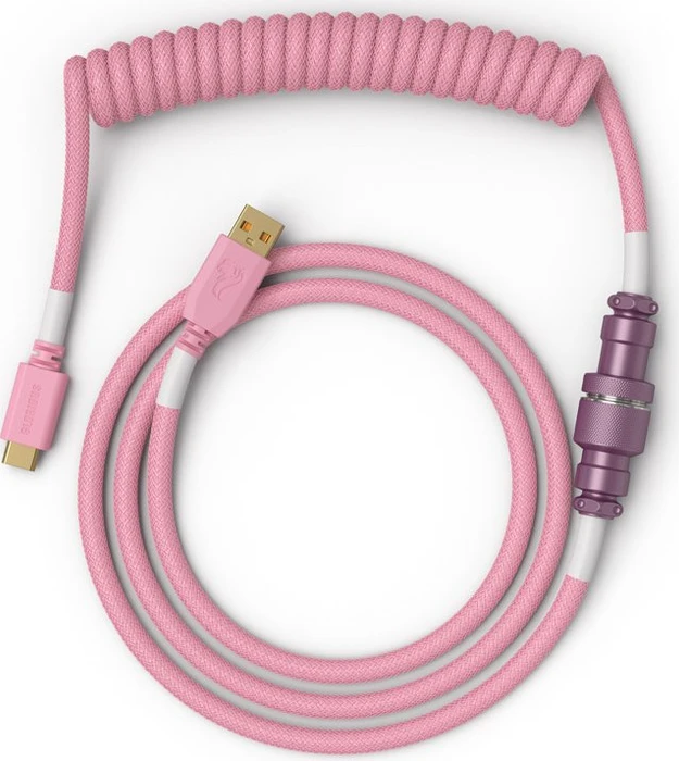 Glorious Coiled Cable USB-C auf USB-A, Tastaturkabel (Spiral-Textilkabel), 1.37m, Prism Pink
