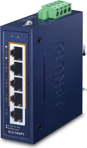 Planet IGS-504PT Industrial Railmount Gigabit Switch, 5x RJ-45, 120W PoE+