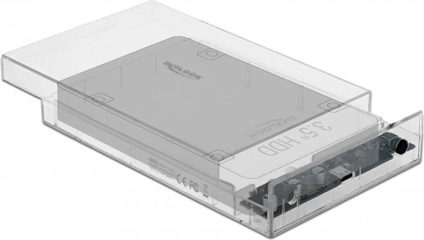 DeLOCK External Enclosure, transparent, 3.5", USB-C 3.0
