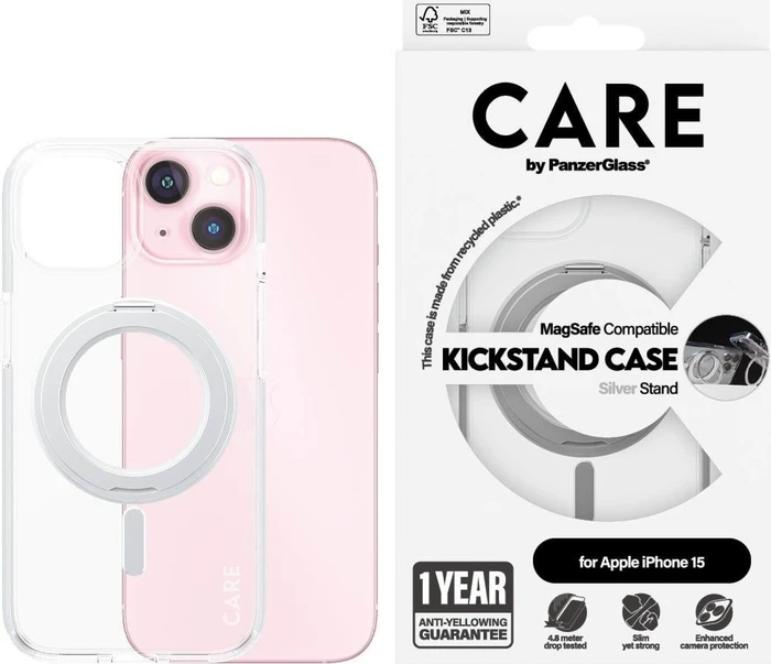 PanzerGlass Care Feature Case Kickstand MagSafe für Apple iPhone 15 silber