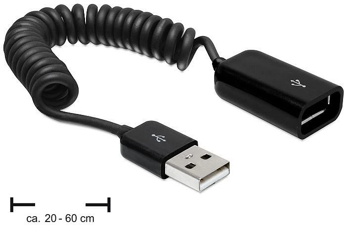 DeLOCK USB 2.0 Spiralkabel Verlängerung A/A Buchse 0.2-0.6m