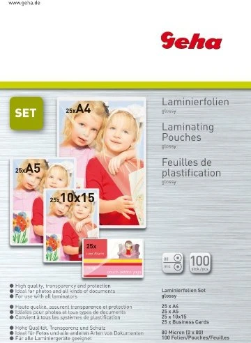 Geha Laminierfolien Spar Set, 2x 80µm, glänzend, 100 Stück