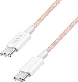 LogiLink USB-C Kabel, USB 2.0, 480Mb/s, 60W PD, USB-C Stecker auf USB-C Stecker, Nylon, pink, 0.5m (CU0343)