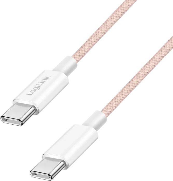 LogiLink USB-C Kabel, USB 2.0, 480Mb/s, 60W PD, USB-C Stecker auf USB-C Stecker, Nylon, pink, 1m
