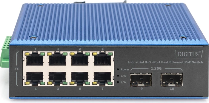 Digitus DN-65 Industrial Railmount Switch, 8x RJ-45, 1x SFP, 240W PoE+