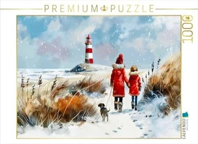 Calvendo Winterspaziergang mit Hund am Meer Aquarellbild