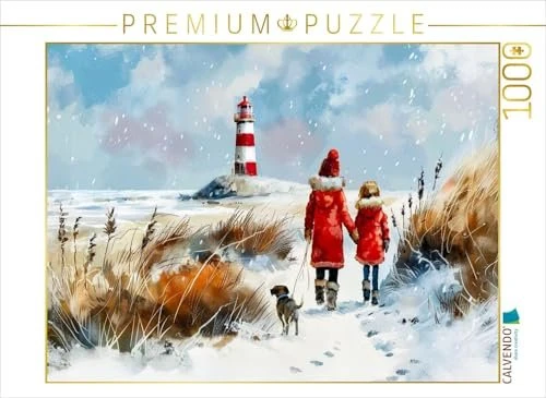 Calvendo Winterspaziergang mit Hund am Meer Aquarellbild