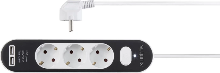Sygonix Steckdosenleiste mit Schalter, 3-fach, mit 2x USB, 1.4m, weiß/schwarz