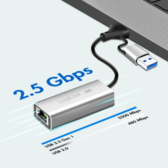 LogiLink LAN-Adapter 2.5G, RJ-45, USB-C 3.0 / USB-A 3.0 [Stecker]