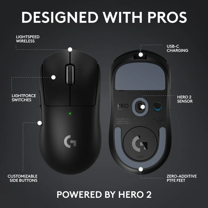 Logitech G Pro X Superlight 2c Compact Lightspeed schwarz, USB