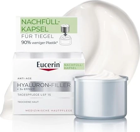 Eucerin Anti-Age Hyaluron-Filler + 3x Effect Tagespflege für trockene Haut LSF15 Refill, 50ml