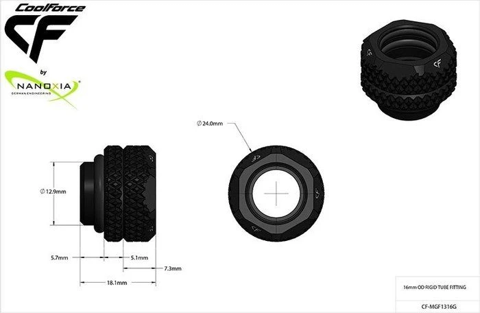 Nanoxia CF1 Hard Tube Adapter G1/4" auf 16mm, schwarz