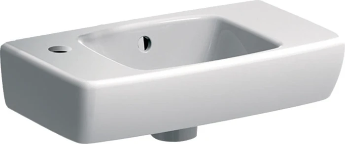 Geberit Renova Compact Handwaschbecken verkürzte Ausladung mit Ablagefläche 45cm, Hahnloch links, mit Überlauf, weiß/KeraTect
