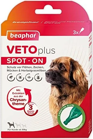 beaphar VetoPlus Spot-On für Hunde ab 30kg, 12ml (3x 4ml)