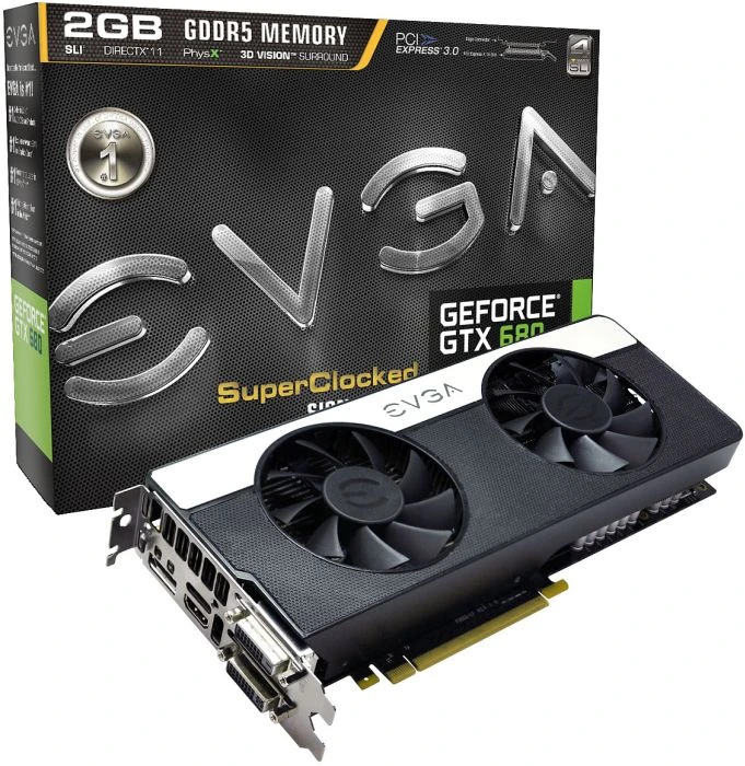 EVGA GeForce GTX 680 SC Signature 2, 2GB GDDR5, 2x DVI, HDMI, DP