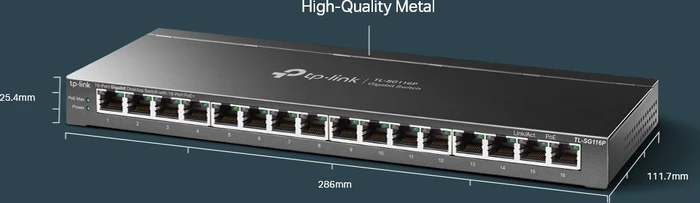 TP-Link TL-SG116P Desktop Gigabit Switch, 16x RJ-45, 120W PoE+
