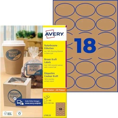 Avery-Zweckform Etiketten oval, 63.5x42.3mm, braun, 25 Blatt (450 Etiketten)