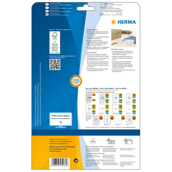 Herma Etiketten, 105x42.3mm, ablösbar, grün, 20 Blatt (280 Etiketten)