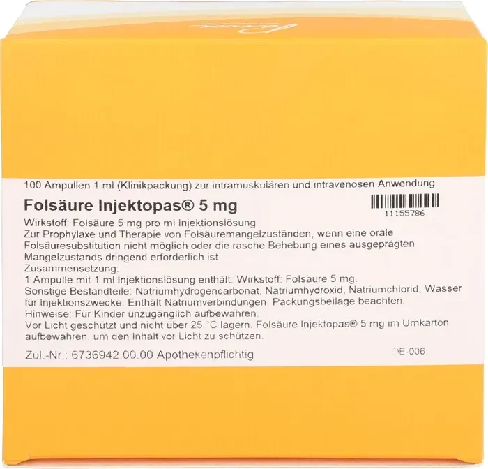 Folsäure Injektopas 5mg Injektionslösung, 100ml (100x 1ml)