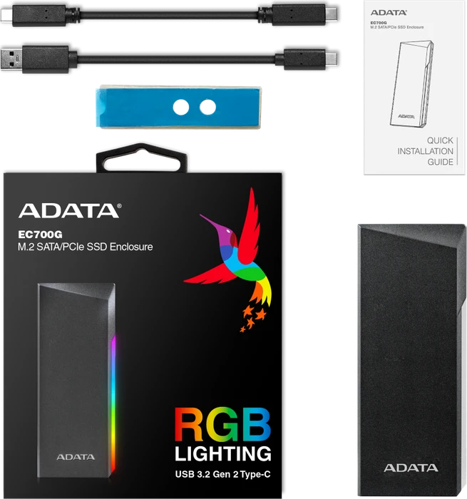 ADATA XPG EC700G M.2 PCIe/SATA SSD Enclosure, USB-C 3.1