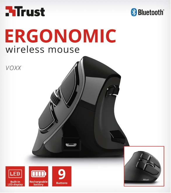 Trust Voxx Rechargeable Ergonomic Wireless Mouse, USB/Bluetooth