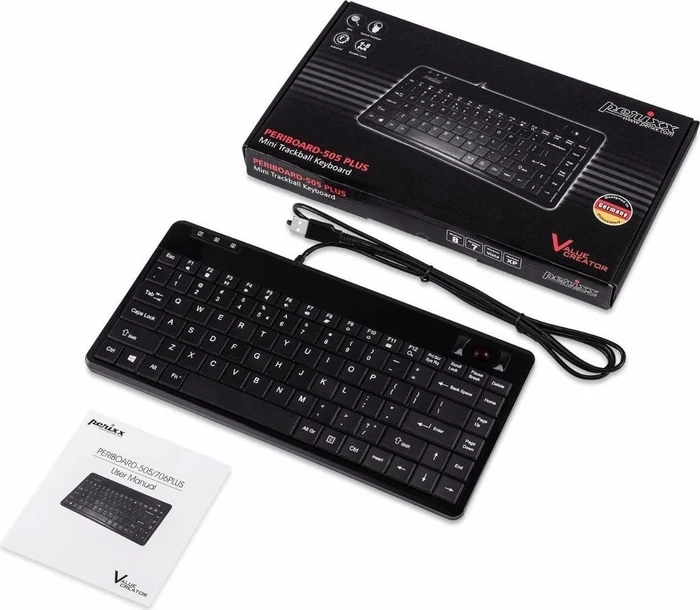 Perixx Periboard-505H PLUS Wired Trackball Keyboard, USB, US