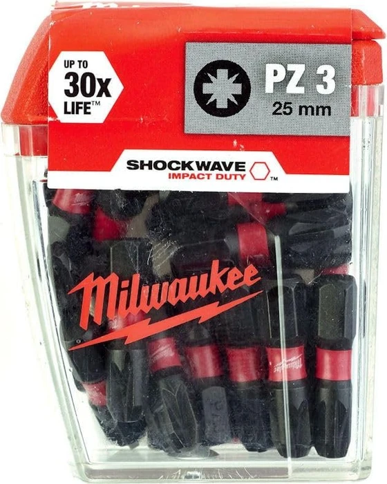 Milwaukee Shockwave Pozidriv Bit 1/4", PZ3x25mm, 25 Stück