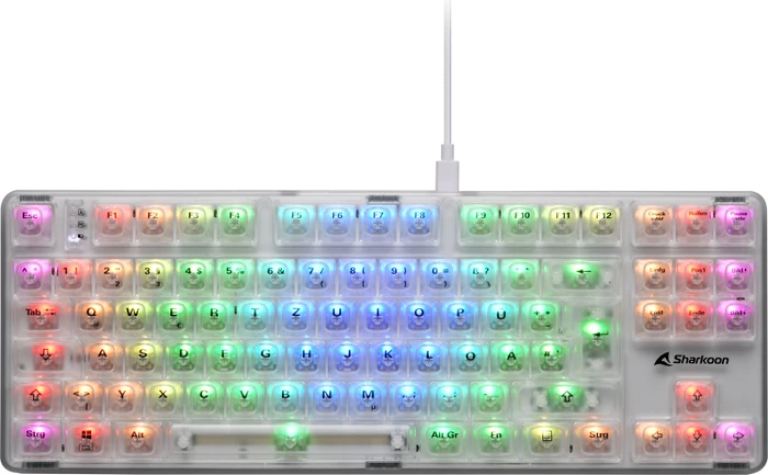 Sharkoon Crystal Shark, White, LEDs RGB, KKT Kang White V3, USB, DE