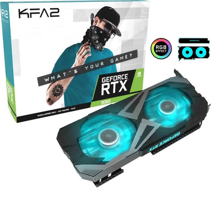 KFA2 GeForce RTX 3060 EX (1-Click OC) (LHR), 12GB GDDR6, HDMI, 3x DP