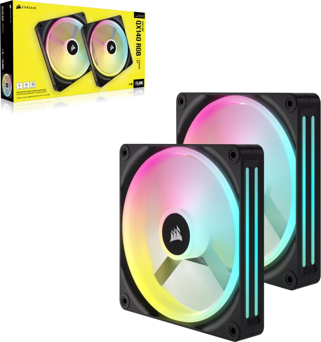 Corsair iCUE LINK QX140 RGB Starter Kit, schwarz, LED-Steuerung, 140mm, 2er-Pack