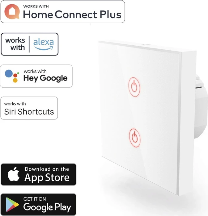 Hama WiFi-Touch-Wandschalter, Unterputz, weiß, 2-fach
